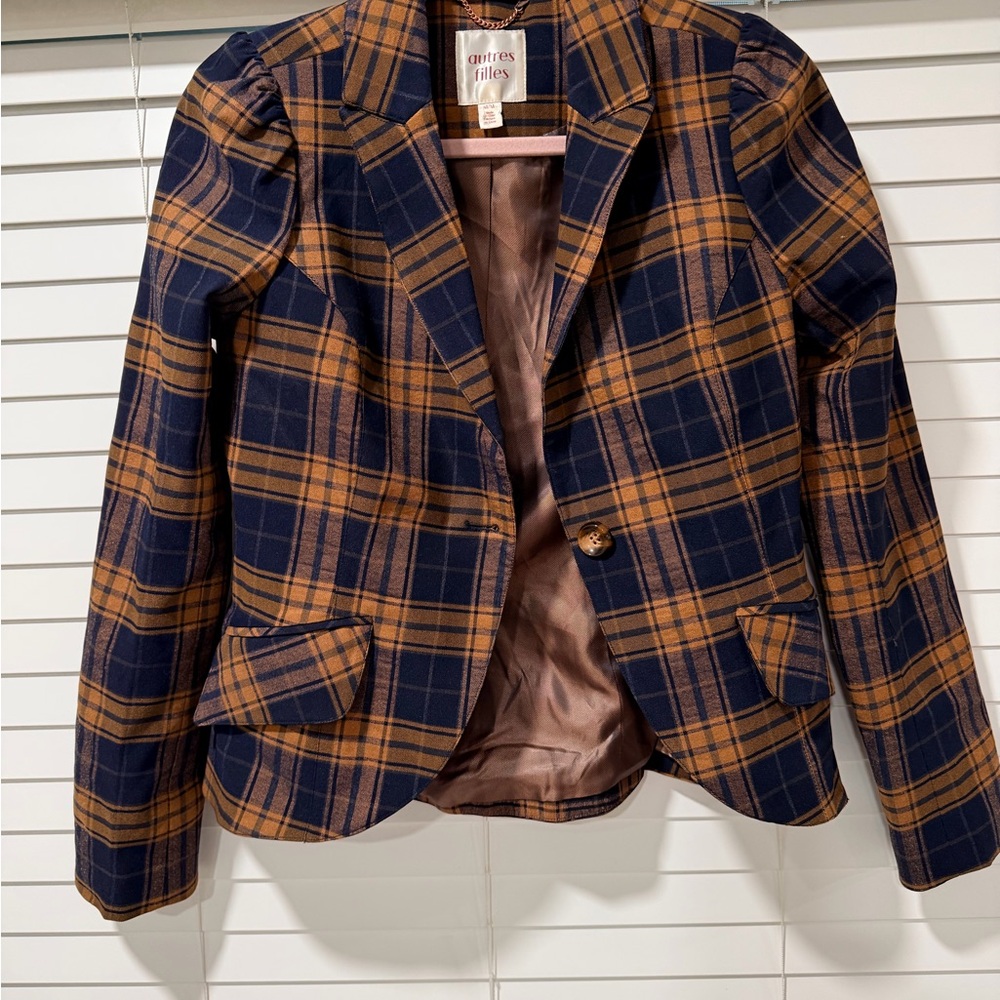 DuoRès Filles Navy & Camel Plaid Tailored Blazer